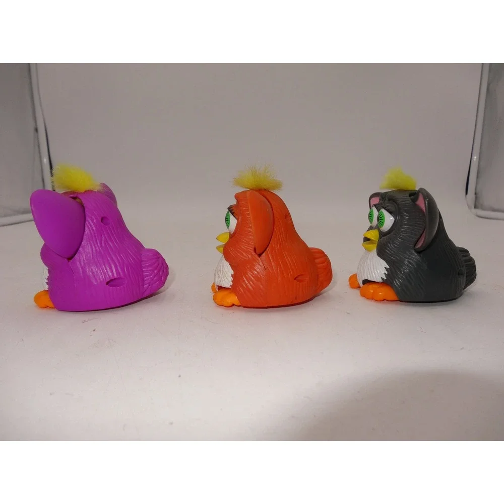 Vintage Furby McDonalds Happy Meal Toy Lot 1998 Purple Orange Grey Set of 3